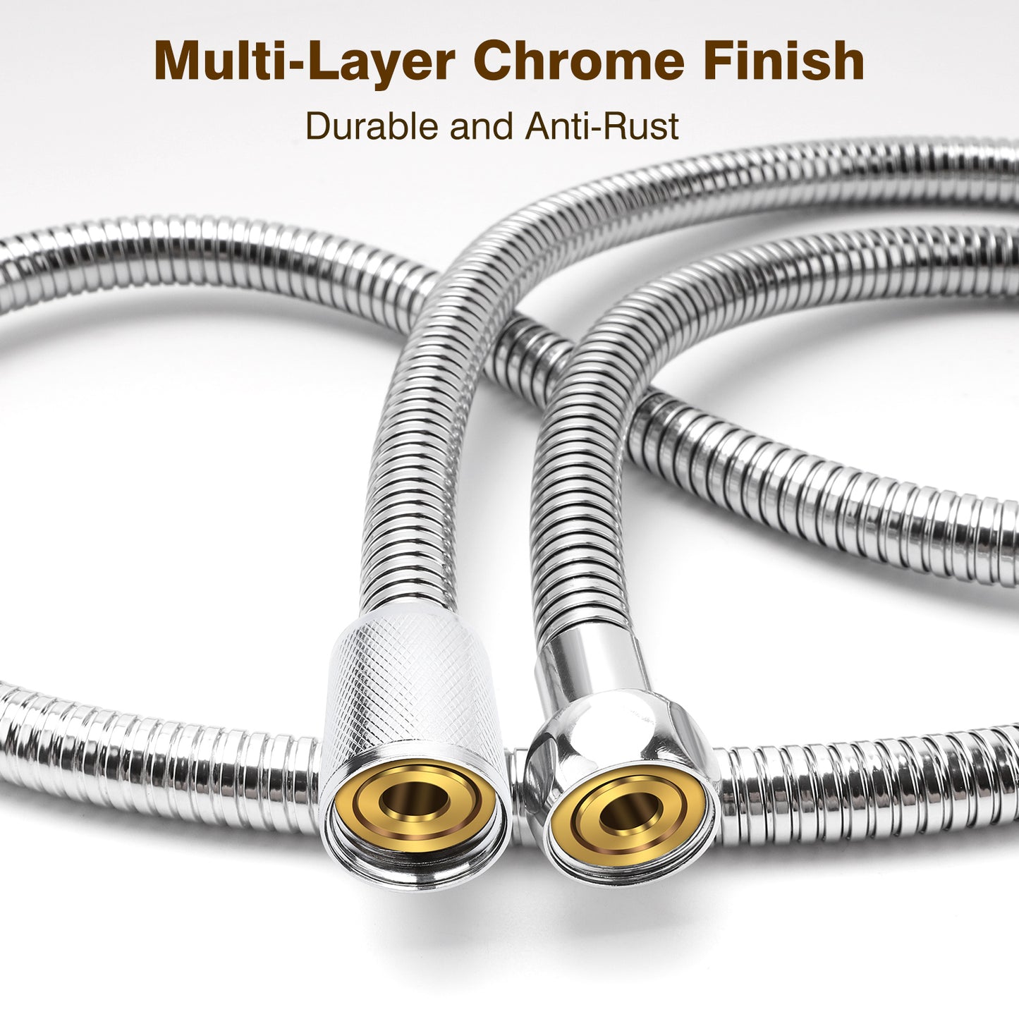 YEAUPE 1.5M(59") Universal Shower Pipe Anti-Kink Standard G1/2 All Copper Connectors, Chrome, Premium Replacement Stainless Steel Hose