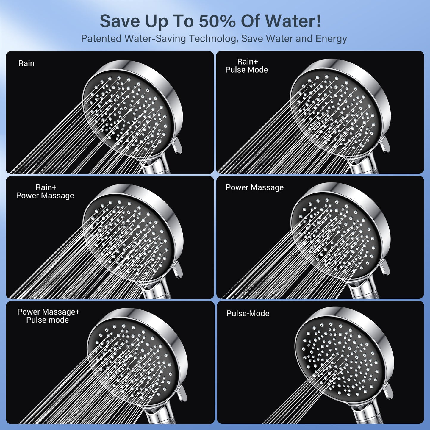 High pressure shower head with filter - YEAUPE Handheld Powerful Flow Beaded Showerheads Filter Pressure Boost Water Saving 6 Modes Hard Water Showerheads Low Water Pressure Showerheads