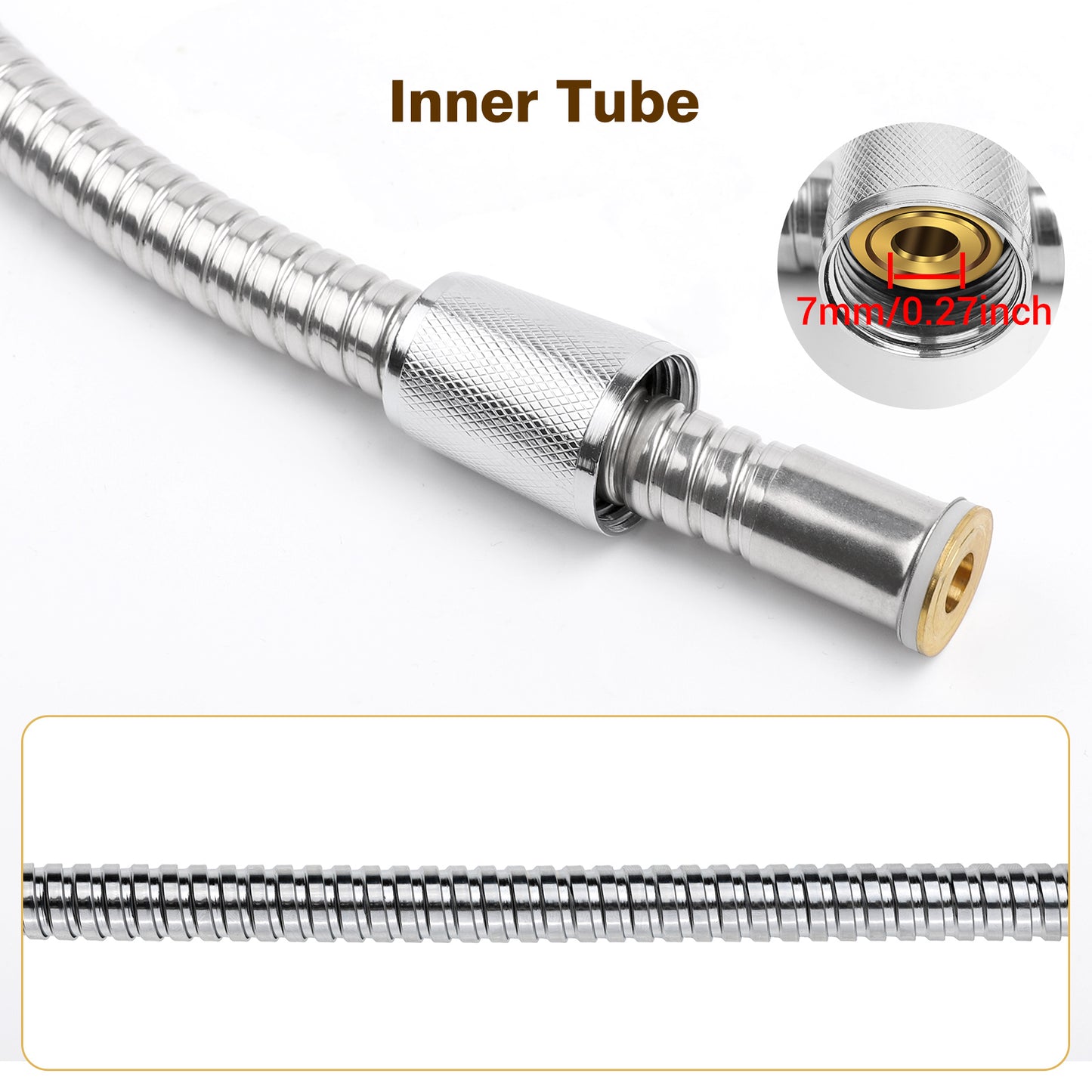 YEAUPE 1.5M(59") Universal Shower Pipe Anti-Kink Standard G1/2 All Copper Connectors, Chrome, Premium Replacement Stainless Steel Hose