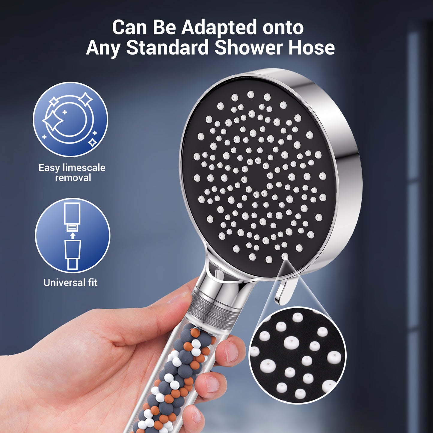 High pressure shower head with filter - YEAUPE Handheld Powerful Flow Beaded Showerheads Filter Pressure Boost Water Saving 6 Modes Hard Water Showerheads Low Water Pressure Showerheads